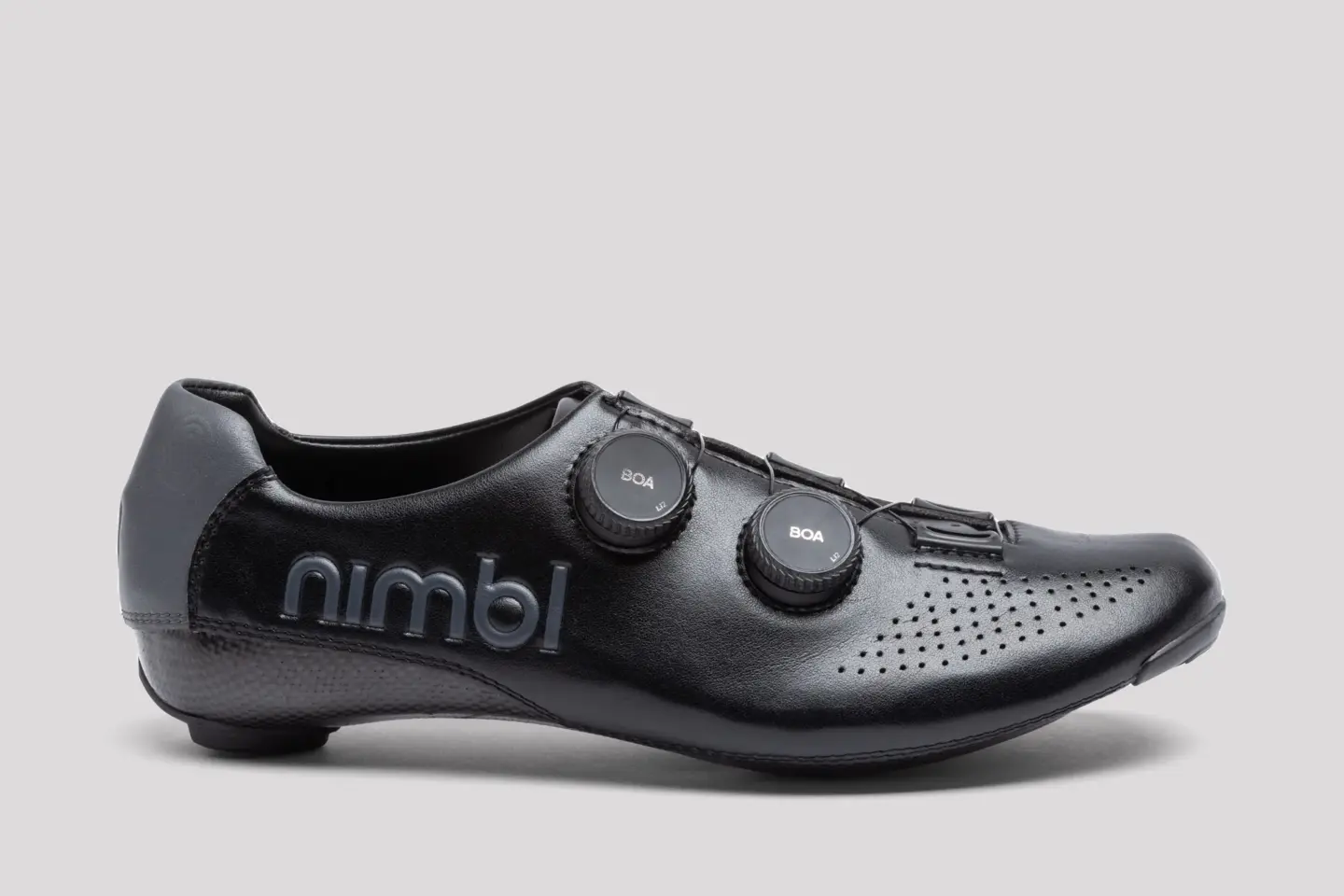 Side view of the black Nimbl Exceed Road Cycling Shoe